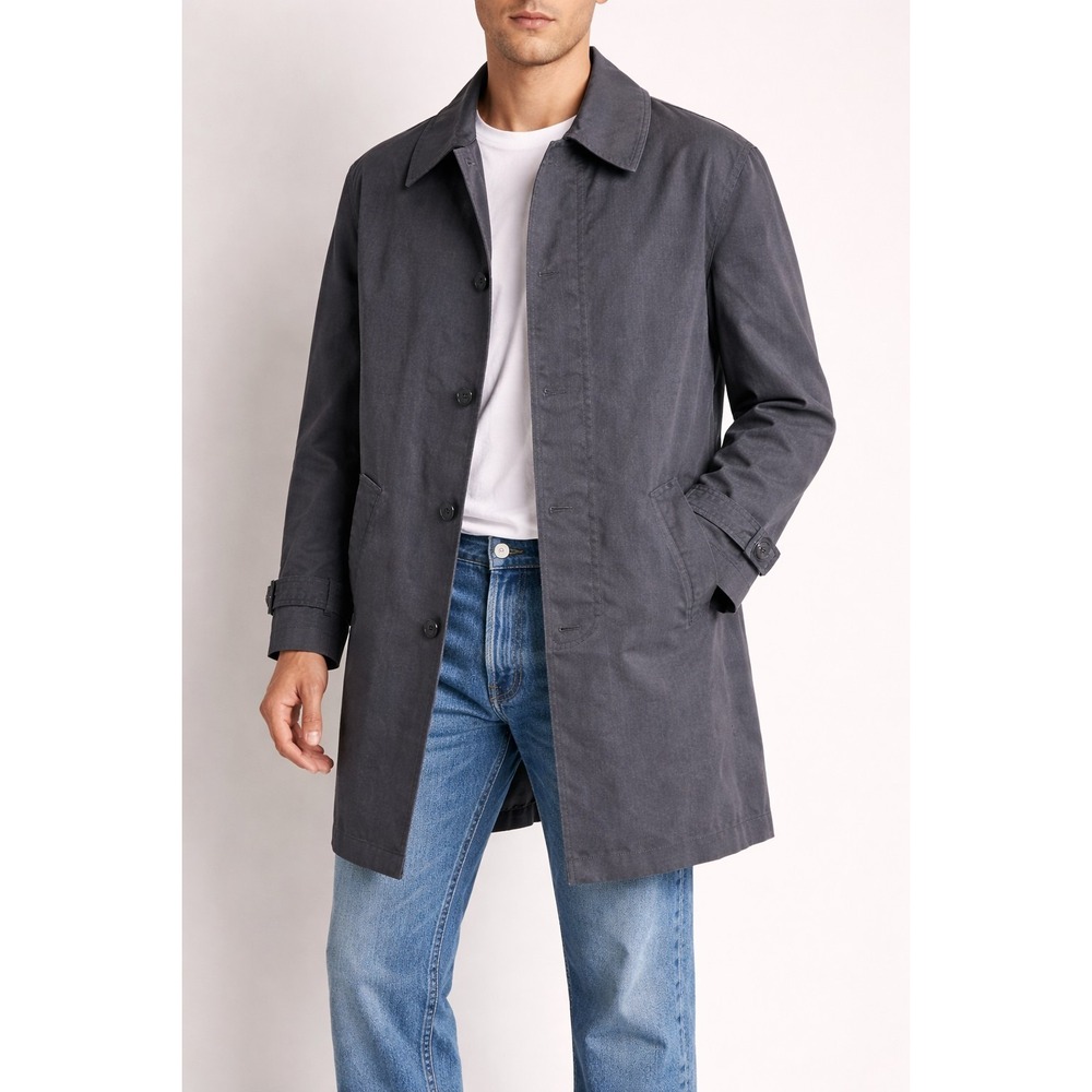 Zara Men's Relaxed Fit M Technical Trench Coat Dark Blue